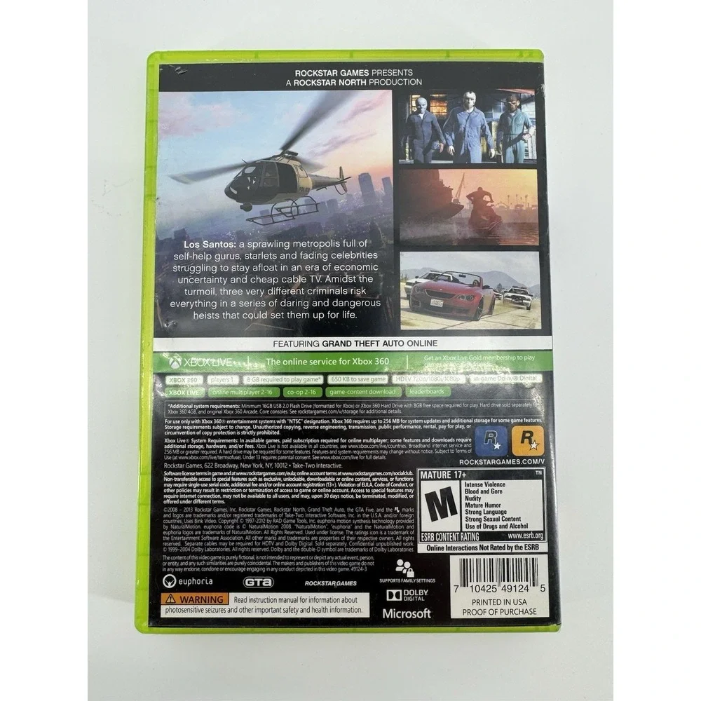 Grand Theft Auto V GTA 5 Xbox 360‎ Rockstar Games With Manual and Map CIB
